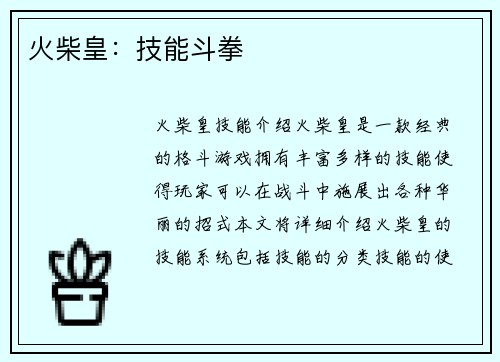 火柴皇：技能斗拳