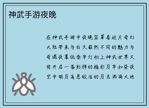 神武手游夜晚